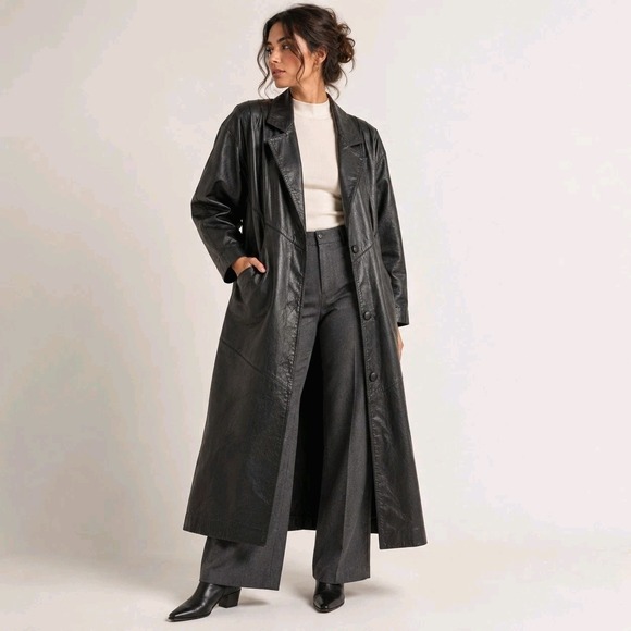 Wilsons Leather Jackets & Blazers - Wilsons Leather Trench Coat Black Duster Small Thinsulate  Batwing Dolman Long